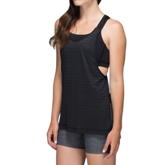 Lululemon Stash It Tank Top Black Racerback Womens 6 Ribbed Layered Sports Bra - Picture 1 of 12
